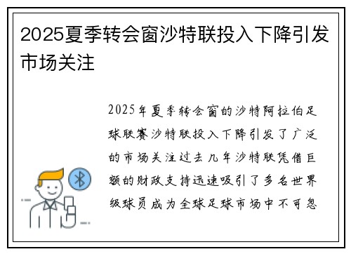 2025夏季转会窗沙特联投入下降引发市场关注 2025夏季转会窗沙特联投入下降引发市场关注
