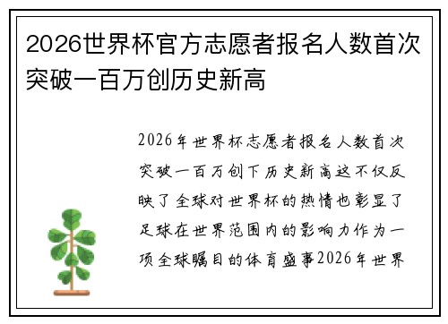 2026世界杯官方志愿者报名人数首次突破一百万创历史新高 2026世界杯官方志愿者报名人数首次突破一百万创历史新高